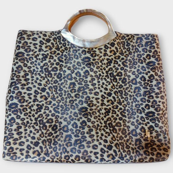 Jeanne Lottie Leopard Print Lucite Handle Tote Clutch - Picture 1 of 6
